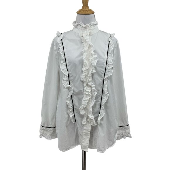 Tuckernuck Blouse Womens Small White Hazel Victorian Ruffle Mock Neck Button Up - Picture 1 of 13